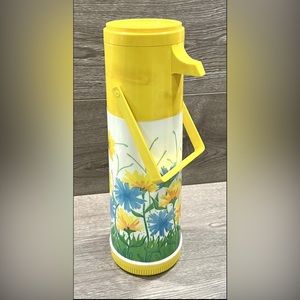 Vintage Aladdin's Pump-a-Drink Hot/Cold Drink Dispenser, Yellow/Flowers
